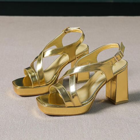 Amoji Women 4 Inch Block Heels Platform Cross Strap Chunky Heeled Sandals 318 in Saudi Arabia