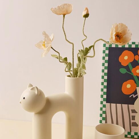 Cat Shaped Ceramic Flower Vase, Unique Kitty Decoration for Home and Living Room, Decorative Vase for Table Centerpieces (Milk White) in Saudi Arabia
