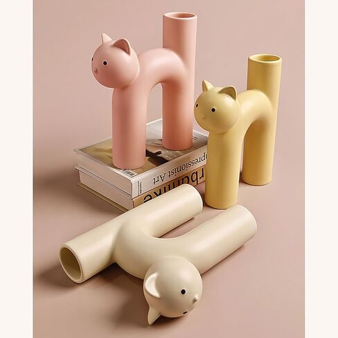 Cat Shaped Ceramic Flower Vase, Unique Kitty Decoration for Home and Living Room, Decorative Vase for Table Centerpieces (Milk White) in Saudi Arabia