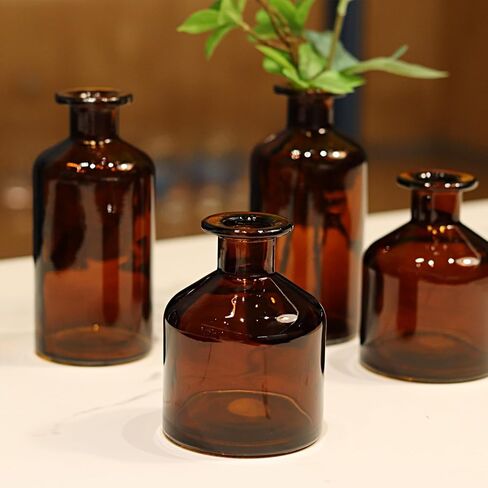 WDHODEC Amber Glass Bud Vases for Flowers, Small Glass Vases for Centerpieces Set of 4, Mini Bulk Flower Vases for Wedding Party Events Home Decor Floral Arrangements, Apothecary Jars in Kuwait