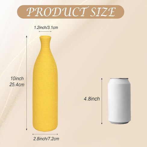Cute Slender Narrow Neck Ceramic Flower Vase, Skinny Bud Vases for Living Room, Kitchen, Bathroom, Desk and Shelf Decor, Unique Vases for Table Centerpieces Decorations (Yellow Brushed) in Saudi Arabia