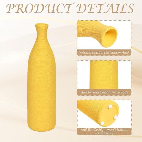 Cute Slender Narrow Neck Ceramic Flower Vase, Skinny Bud Vases for Living Room, Kitchen, Bathroom, Desk and Shelf Decor, Unique Vases for Table Centerpieces Decorations (Yellow Brushed) in Saudi Arabia