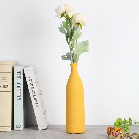 Cute Slender Narrow Neck Ceramic Flower Vase, Skinny Bud Vases for Living Room, Kitchen, Bathroom, Desk and Shelf Decor, Unique Vases for Table Centerpieces Decorations (Yellow Brushed) in Saudi Arabia