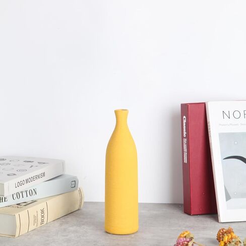 Cute Slender Narrow Neck Ceramic Flower Vase, Skinny Bud Vases for Living Room, Kitchen, Bathroom, Desk and Shelf Decor, Unique Vases for Table Centerpieces Decorations (Yellow Brushed) in Saudi Arabia