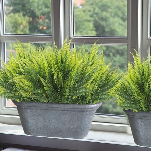 نباتات صناعية، 12 حزمة وهمية من نباتات السرخس بوسطن الخضراء المقاومة للأشعة فوق البنفسجية في الهواء الطلق وزهور بلاستيكية داخلية وخارجية معلقة لديكور المنزل والحديقة in Kuwait