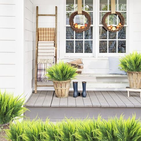 نباتات صناعية، 12 حزمة وهمية من نباتات السرخس بوسطن الخضراء المقاومة للأشعة فوق البنفسجية في الهواء الطلق وزهور بلاستيكية داخلية وخارجية معلقة لديكور المنزل والحديقة in Kuwait