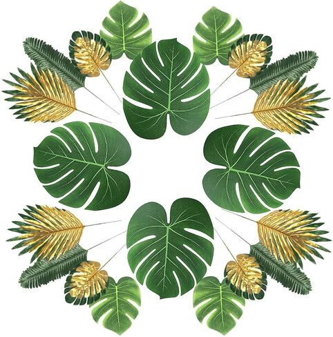66 Pieces 6 Kinds Artificial Palm Leaves with Faux Monstera Leaves Stems Tropical Plant Simulation Safari Leaves for Hawaiian Luau Jungle Beach Theme Party Table Leave Decorations in Kuwait