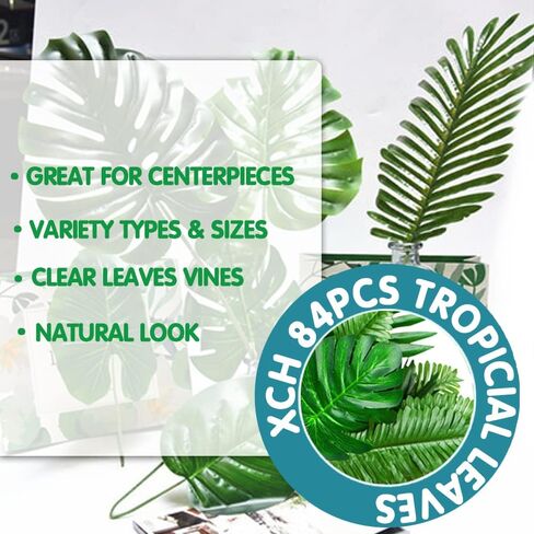 66 Pieces 6 Kinds Artificial Palm Leaves with Faux Monstera Leaves Stems Tropical Plant Simulation Safari Leaves for Hawaiian Luau Jungle Beach Theme Party Table Leave Decorations in Kuwait