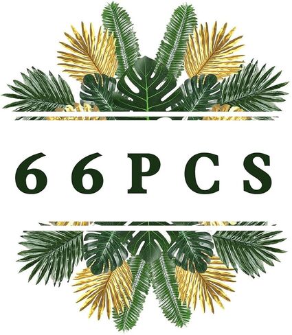 66 Pieces 6 Kinds Artificial Palm Leaves with Faux Monstera Leaves Stems Tropical Plant Simulation Safari Leaves for Hawaiian Luau Jungle Beach Theme Party Table Leave Decorations in Kuwait