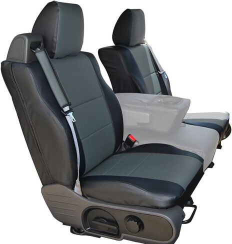 Iggee for 2004-2008 Ford F-150 نوع حزام الأمان المدمج من الجلد الاصطناعي مناسب تمامًا وغطاءين للمقعد الأمامي (أسود/فحمي) in Kuwait