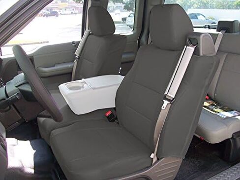 Iggee for 2004-2008 Ford F-150 نوع حزام الأمان المدمج من الجلد الاصطناعي مناسب تمامًا وغطاءين للمقعد الأمامي (أسود/فحمي) in Kuwait