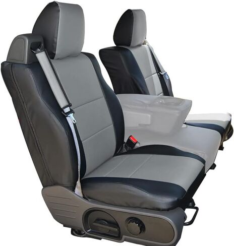 Iggee for 2004-2008 Ford F-150 نوع حزام الأمان المدمج من الجلد الاصطناعي مناسب تمامًا وغطاءين للمقعد الأمامي (أسود/فحمي) in Kuwait