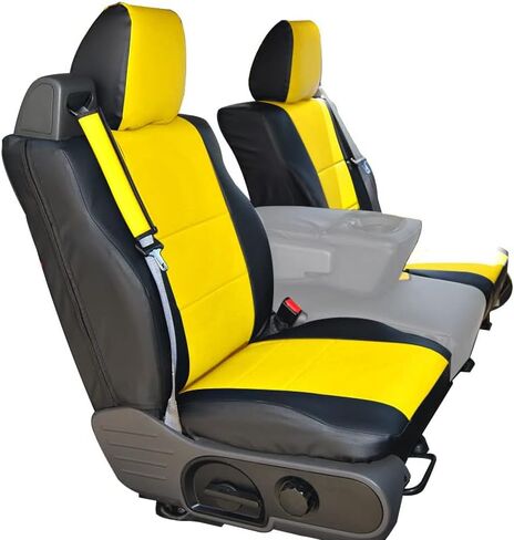 Iggee for 2004-2008 Ford F-150 نوع حزام الأمان المدمج من الجلد الاصطناعي مناسب تمامًا وغطاءين للمقعد الأمامي (أسود/فحمي) in Kuwait