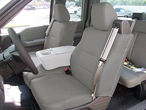 Iggee for 2004-2008 Ford F-150 نوع حزام الأمان المدمج من الجلد الاصطناعي مناسب تمامًا وغطاءين للمقعد الأمامي (أسود/فحمي) in Kuwait