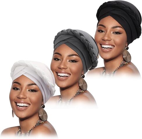 African Pre-Tied Twisted Head Turbans Hats for Women, Sleeping Head Wraps for Black Women Chemo Cancer Cap Braid Hair Cover in Kuwait
