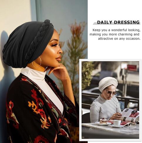 African Pre-Tied Twisted Head Turbans Hats for Women, Sleeping Head Wraps for Black Women Chemo Cancer Cap Braid Hair Cover in Kuwait