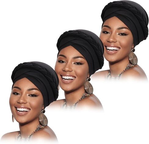 African Pre-Tied Twisted Head Turbans Hats for Women, Sleeping Head Wraps for Black Women Chemo Cancer Cap Braid Hair Cover in Kuwait
