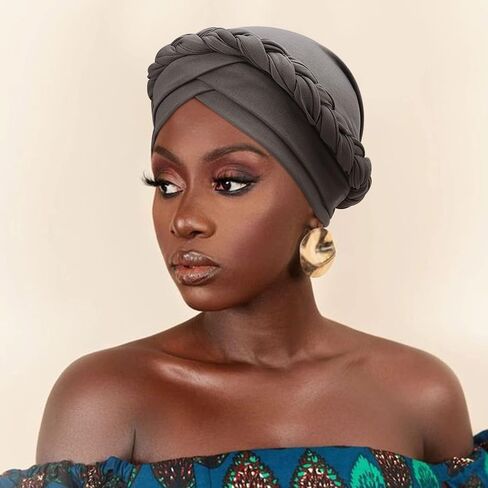 African Pre-Tied Twisted Head Turbans Hats for Women, Sleeping Head Wraps for Black Women Chemo Cancer Cap Braid Hair Cover in Kuwait