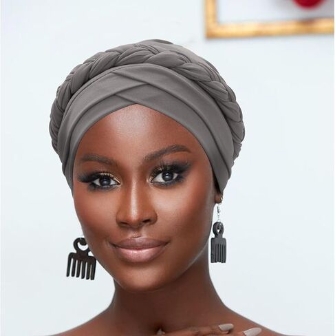 African Pre-Tied Twisted Head Turbans Hats for Women, Sleeping Head Wraps for Black Women Chemo Cancer Cap Braid Hair Cover in Kuwait