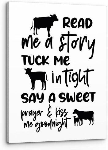 PHAMTE Cow Nursery Decor, Cow Wall Decor- Read Me a Story Tuck Me In Tight, Farm Nursery Decor, Farm Animal Cow Poster Print Framed Canvas Painting For Kids Bedroom Nursery Home Decor(11x14 Inch) in Saudi Arabia