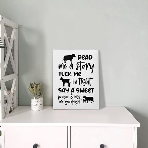 PHAMTE Cow Nursery Decor, Cow Wall Decor- Read Me a Story Tuck Me In Tight, Farm Nursery Decor, Farm Animal Cow Poster Print Framed Canvas Painting For Kids Bedroom Nursery Home Decor(11x14 Inch) in Saudi Arabia