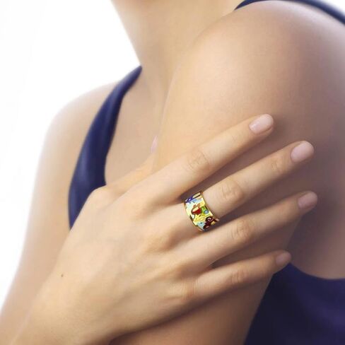 18k Gold Colored Enamel Drop Oil Patchwork Ring with Colorful Geometric Design, Single Body Gold Drop Glue Color Fashionable and Personalized Women's Ring Size 10 in Saudi Arabia