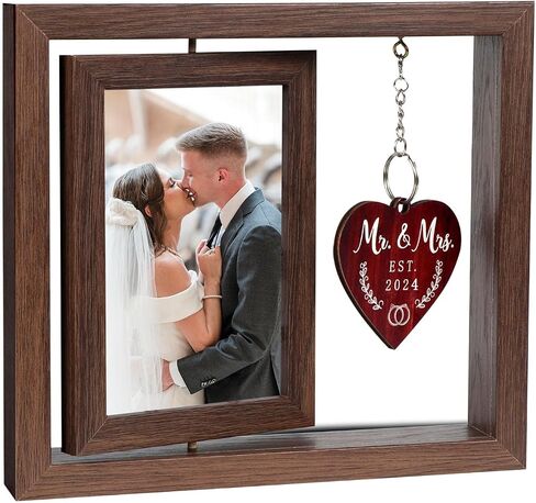 Mr And Mrs Gifts, Wedding Picture Frame Wedding Gifts For Bride And Groom, Newlywed Anniversary Valentines Gifts for Couples Bride to Be Bridal Shower Gifts, Mr & Mrs Rotating Photo Frames 4x6 in Saudi Arabia