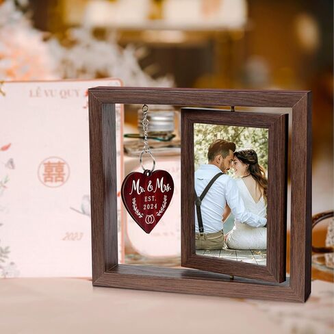 Mr And Mrs Gifts, Wedding Picture Frame Wedding Gifts For Bride And Groom, Newlywed Anniversary Valentines Gifts for Couples Bride to Be Bridal Shower Gifts, Mr & Mrs Rotating Photo Frames 4x6 in Saudi Arabia