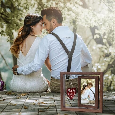 Mr And Mrs Gifts, Wedding Picture Frame Wedding Gifts For Bride And Groom, Newlywed Anniversary Valentines Gifts for Couples Bride to Be Bridal Shower Gifts, Mr & Mrs Rotating Photo Frames 4x6 in Saudi Arabia