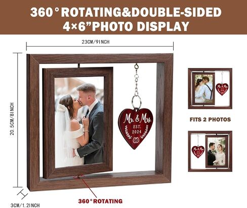 Mr And Mrs Gifts, Wedding Picture Frame Wedding Gifts For Bride And Groom, Newlywed Anniversary Valentines Gifts for Couples Bride to Be Bridal Shower Gifts, Mr & Mrs Rotating Photo Frames 4x6 in Saudi Arabia