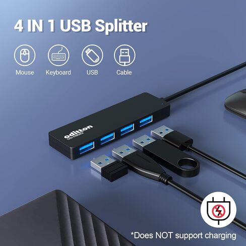 موزع USB 3.0، محور USB ذو 4 منافذ، محول USB خفيف للغاية، محول USB بسرعة 5 جيجابت في الثانية لأجهزة MacBook وiMac وUSB Flash والمزيد in Saudi Arabia