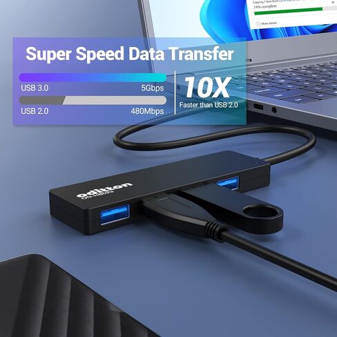موزع USB 3.0، محور USB ذو 4 منافذ، محول USB خفيف للغاية، محول USB بسرعة 5 جيجابت في الثانية لأجهزة MacBook وiMac وUSB Flash والمزيد in Saudi Arabia