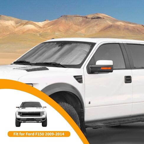 Hoolcar Windshield Sunshade Ultra Reflective Fabric Foldable Car Sun Visor Blocking UV Rays, Sun Heat Sun Shield Custom-fit Fit for Ford F150 2009-2014, American Flag in Saudi Arabia