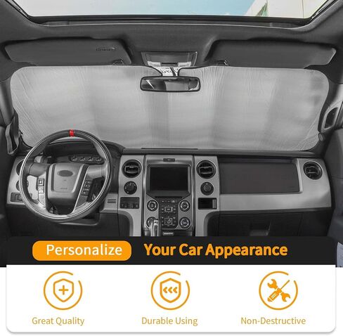 Hoolcar Windshield Sunshade Ultra Reflective Fabric Foldable Car Sun Visor Blocking UV Rays, Sun Heat Sun Shield Custom-fit Fit for Ford F150 2009-2014, American Flag in Saudi Arabia