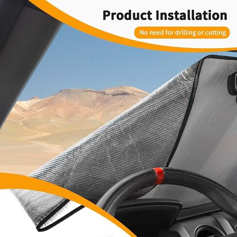 Hoolcar Windshield Sunshade Ultra Reflective Fabric Foldable Car Sun Visor Blocking UV Rays, Sun Heat Sun Shield Custom-fit Fit for Ford F150 2009-2014, American Flag in Saudi Arabia