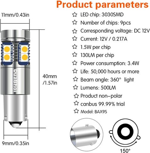 DuaBhoi H21W LED Bulb CANBUS Error Free BAY9S LED Bulb 64136 3030SMD Extremely Bright 500LM DC12V Rear Fog Reading Dome Reverse Decrement Indicator Car Door Light White 6000K 2PCS in Saudi Arabia