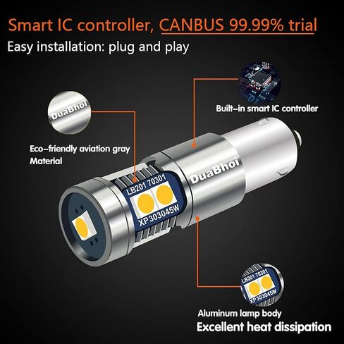 DuaBhoi H21W LED Bulb CANBUS Error Free BAY9S LED Bulb 64136 3030SMD Extremely Bright 500LM DC12V Rear Fog Reading Dome Reverse Decrement Indicator Car Door Light White 6000K 2PCS in Saudi Arabia