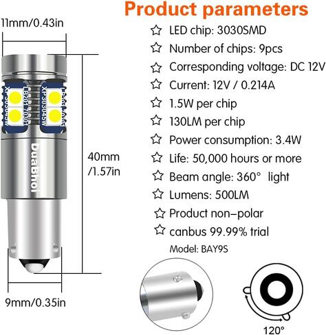 DuaBhoi H21W LED Bulb CANBUS Error Free BAY9S LED Bulb 64136 3030SMD Extremely Bright 500LM DC12V Rear Fog Reading Dome Reverse Decrement Indicator Car Door Light White 6000K 2PCS in Saudi Arabia