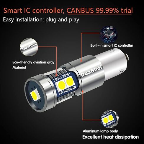 DuaBhoi H21W LED Bulb CANBUS Error Free BAY9S LED Bulb 64136 3030SMD Extremely Bright 500LM DC12V Rear Fog Reading Dome Reverse Decrement Indicator Car Door Light White 6000K 2PCS in Saudi Arabia