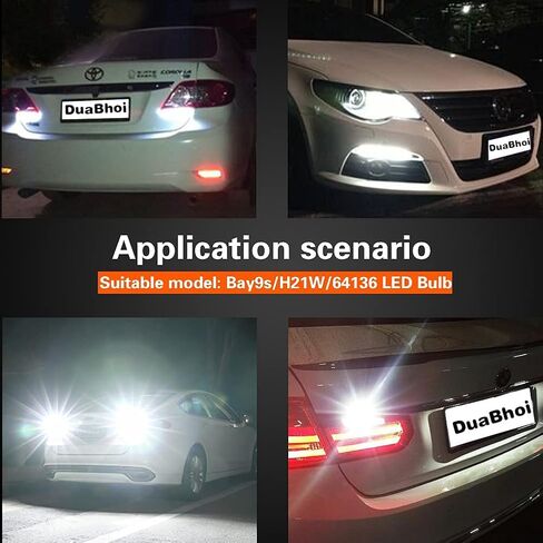 DuaBhoi H21W LED Bulb CANBUS Error Free BAY9S LED Bulb 64136 3030SMD Extremely Bright 500LM DC12V Rear Fog Reading Dome Reverse Decrement Indicator Car Door Light White 6000K 2PCS in Saudi Arabia