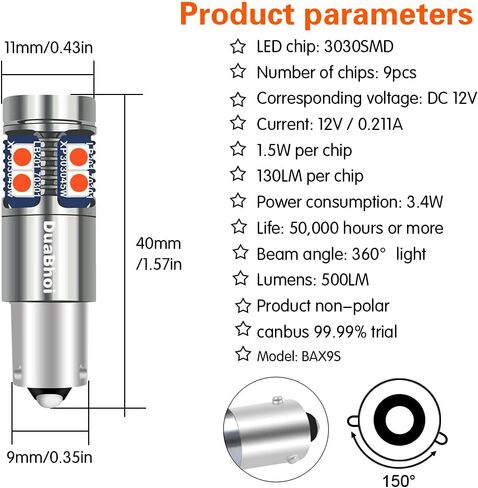 DuaBhoi H21W LED Bulb CANBUS Error Free BAY9S LED Bulb 64136 3030SMD Extremely Bright 500LM DC12V Rear Fog Reading Dome Reverse Decrement Indicator Car Door Light White 6000K 2PCS in Saudi Arabia