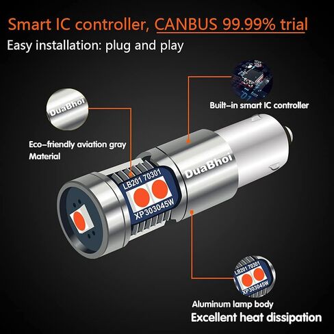 DuaBhoi H21W LED Bulb CANBUS Error Free BAY9S LED Bulb 64136 3030SMD Extremely Bright 500LM DC12V Rear Fog Reading Dome Reverse Decrement Indicator Car Door Light White 6000K 2PCS in Saudi Arabia