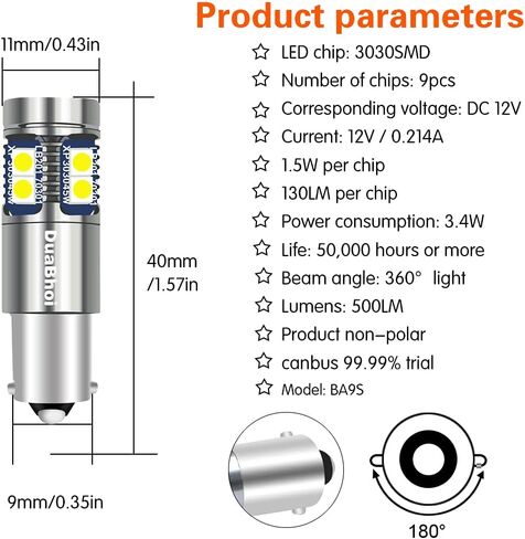 DuaBhoi H21W LED لمبة CANBUS خالية من الأخطاء BAY9S LED لمبة 64136 3030SMD مشرقة للغاية 500LM DC12V قراءة الضباب الخلفي قبة عكس مؤشر انخفاض باب السيارة ضوء أبيض 6000K قطعتان in Saudi Arabia