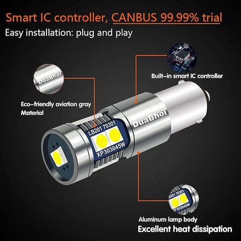 DuaBhoi H21W LED لمبة CANBUS خالية من الأخطاء BAY9S LED لمبة 64136 3030SMD مشرقة للغاية 500LM DC12V قراءة الضباب الخلفي قبة عكس مؤشر انخفاض باب السيارة ضوء أبيض 6000K قطعتان in Saudi Arabia