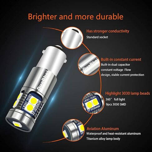 DuaBhoi H21W LED لمبة CANBUS خالية من الأخطاء BAY9S LED لمبة 64136 3030SMD مشرقة للغاية 500LM DC12V قراءة الضباب الخلفي قبة عكس مؤشر انخفاض باب السيارة ضوء أبيض 6000K قطعتان in Saudi Arabia