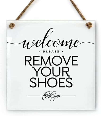 6x6 Inch Welcome, Please Remove Shoes Designer Sign ~ Ready to Hang ~ Premium Finish, Durable (Black) in Saudi Arabia