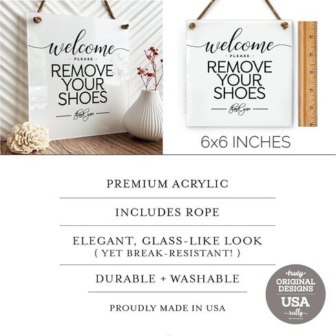 6x6 Inch Welcome, Please Remove Shoes Designer Sign ~ Ready to Hang ~ Premium Finish, Durable (Black) in Saudi Arabia
