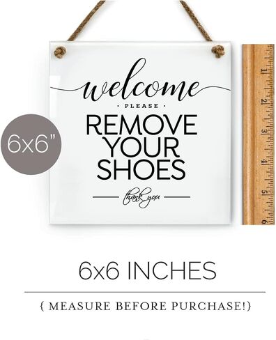 6x6 Inch Welcome, Please Remove Shoes Designer Sign ~ Ready to Hang ~ Premium Finish, Durable (Black) in Saudi Arabia