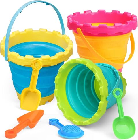 Foldable Beach Bucket Jumbol Shovel Sandbox Castle Mold Toys for Kids, Collapsible Bucket Sand Pail Spade, Garden Tool Kits Birthday Gift for Toddler, Multi-Purpose for Camping Water Dog Food Jug in Saudi Arabia