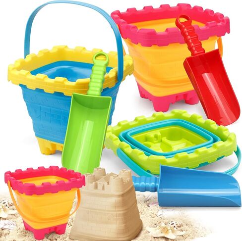 Foldable Beach Bucket Jumbol Shovel Sandbox Castle Mold Toys for Kids, Collapsible Bucket Sand Pail Spade, Garden Tool Kits Birthday Gift for Toddler, Multi-Purpose for Camping Water Dog Food Jug in Saudi Arabia